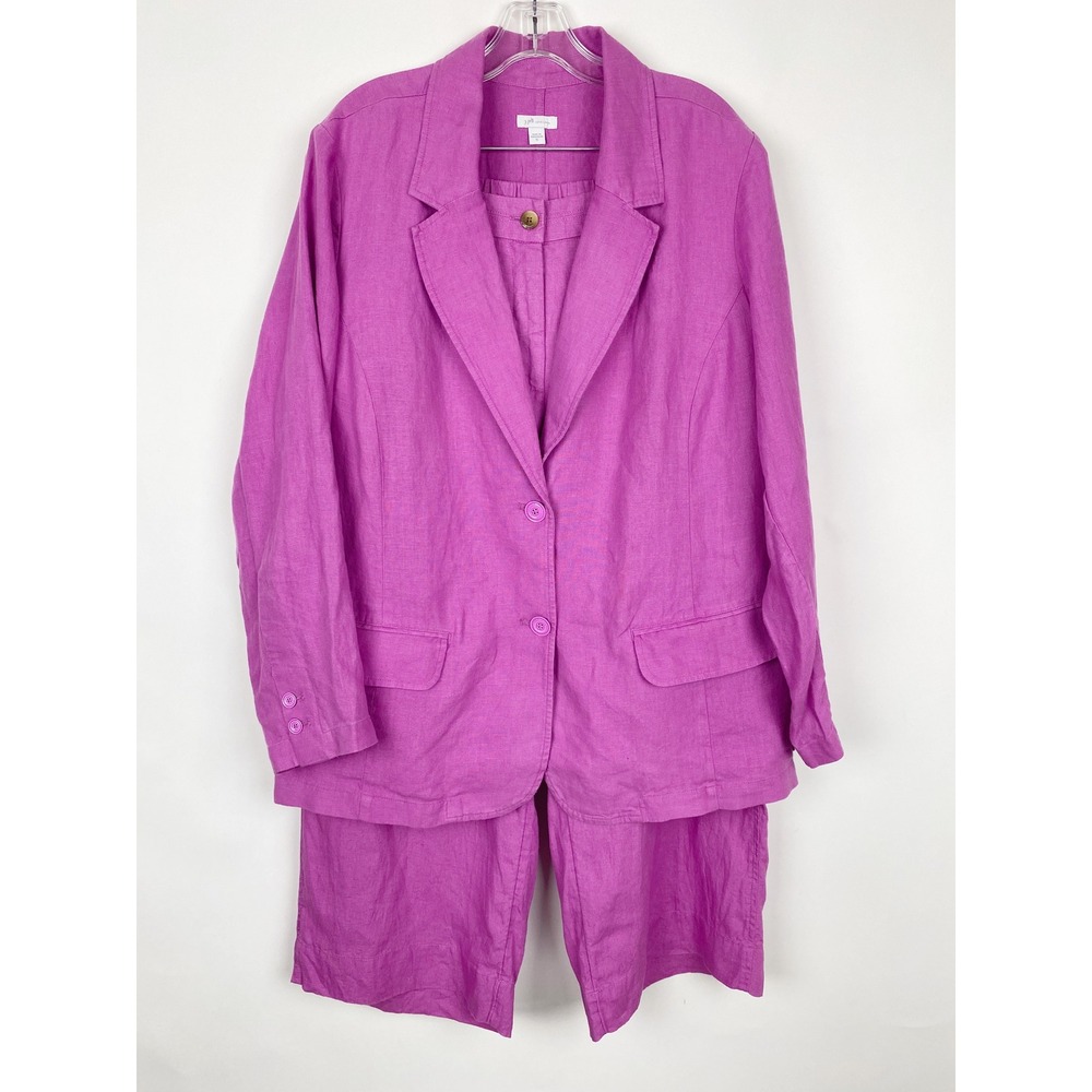 J. Jill Love Linen 2pc Blazer & Crop Pant Suit Set Womens XL Lavender Purple